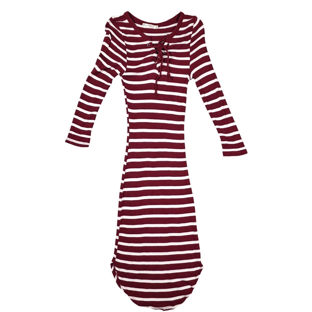 Heart & Hips Long Sleeve Midi Dress Maroon White Women's Size S Good